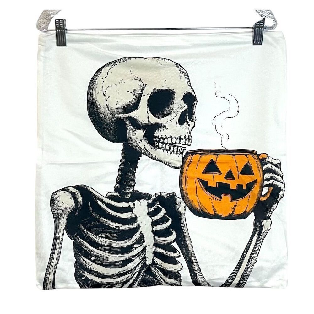 4 Pack Halloween Skeleton Skull Pumpkin Square Throw Pillow Covers Gothic Grunge - Picture 7 of 14